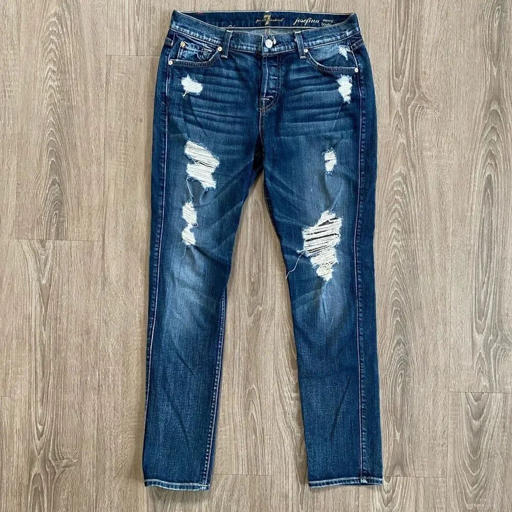7 For All Mankind Distressed Josefina Skinny Boyfriend Jeans, Size 26